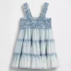 Abito a balze in denim per neonata