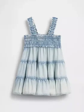 Abito a balze in denim per neonata