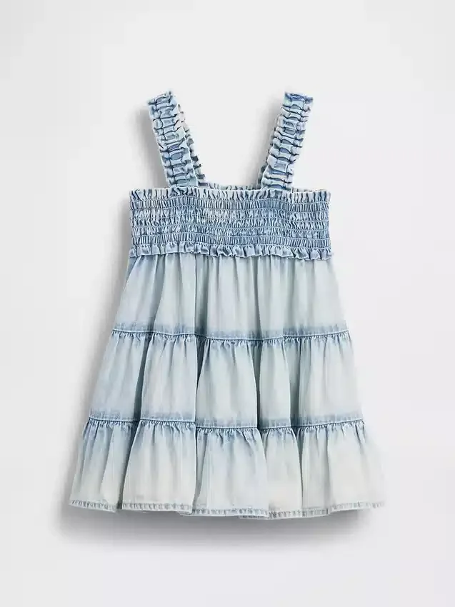 Abito a balze in denim per neonata