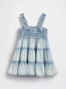 Abito a balze in denim per neonata
