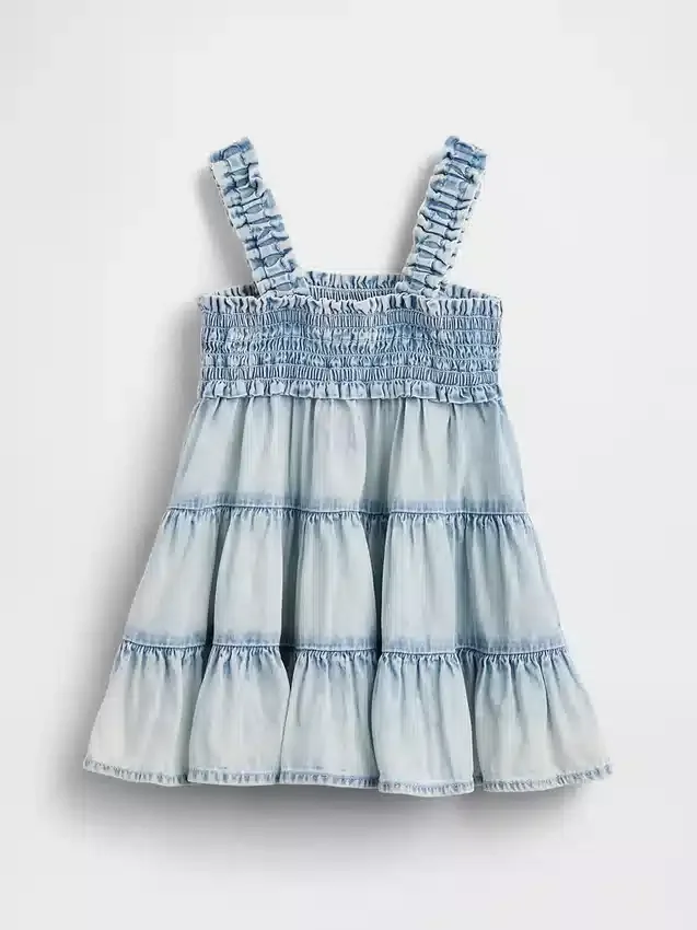Abito a balze in denim per neonata