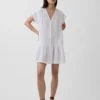 Abito camicia in garza di cotone con vita bassa