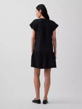 Abito camicia in garza di cotone con vita bassa