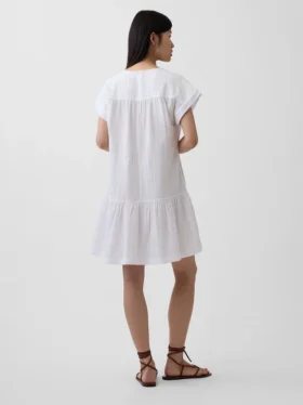 Abito camicia in garza di cotone con vita bassa