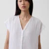 Abito camicia in garza di cotone con vita bassa
