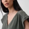 Abito camicia in garza di cotone con vita bassa