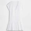 Abito camicia in garza di cotone con vita bassa