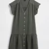 Abito camicia in garza di cotone con vita bassa