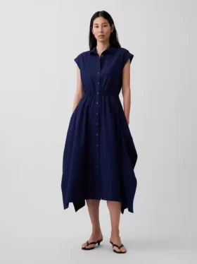 Abito camicia in popeline con orlo a fazzoletto