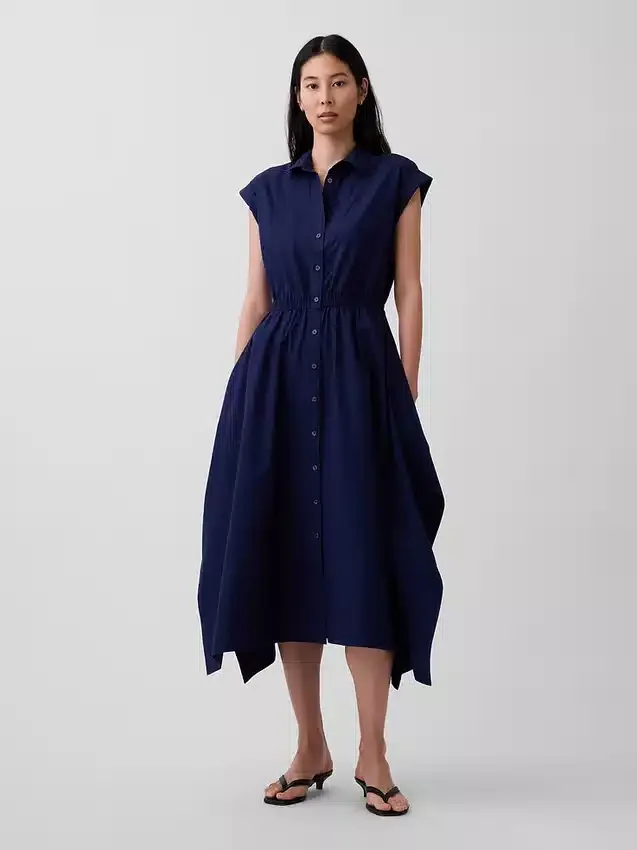 Abito camicia in popeline con orlo a fazzoletto