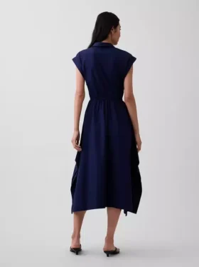 Abito camicia in popeline con orlo a fazzoletto