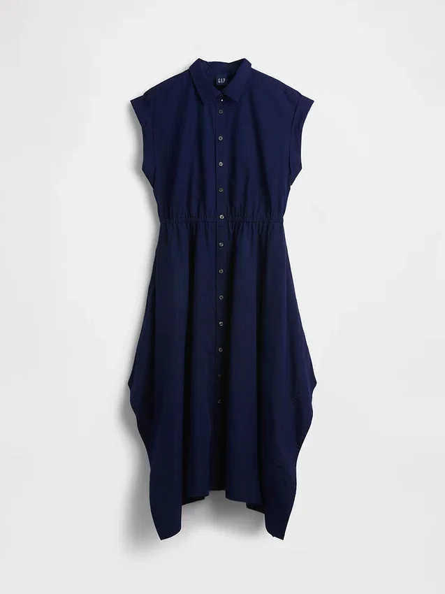 Abito camicia in popeline con orlo a fazzoletto