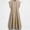 Abito camicia in popeline con orlo a fazzoletto