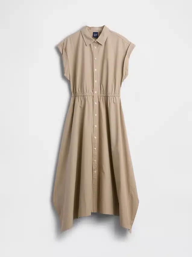 Abito camicia in popeline con orlo a fazzoletto