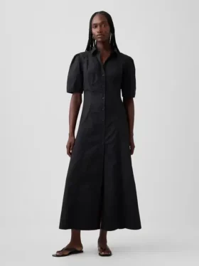 Abito camicia lungo con maniche a campana