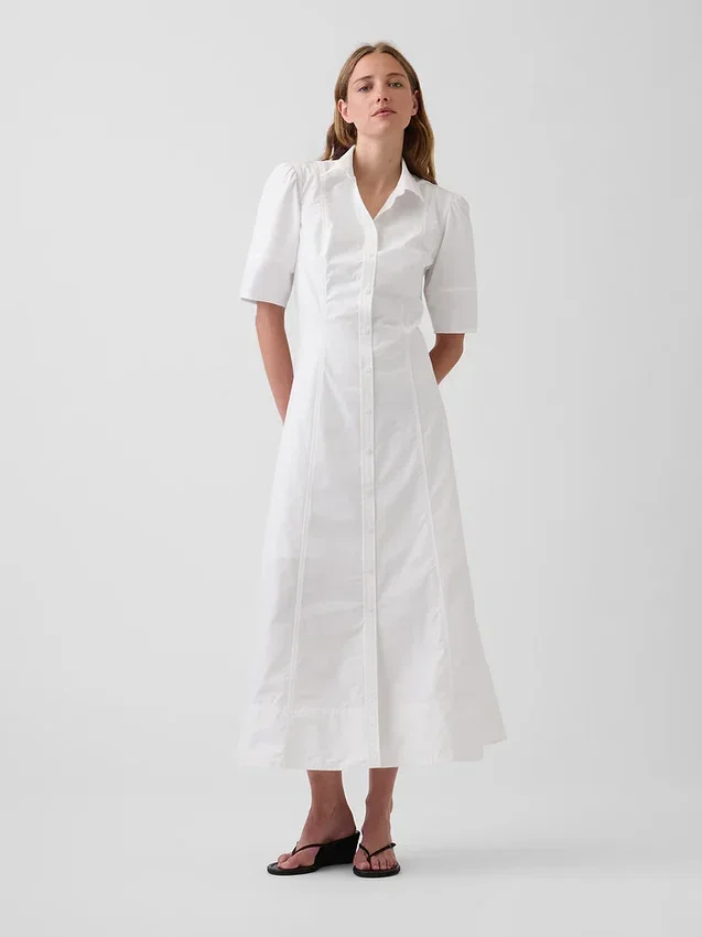 Abito camicia lungo con maniche a campana