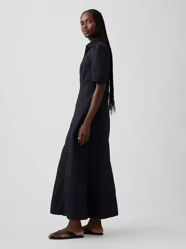 Abito camicia lungo con maniche a campana