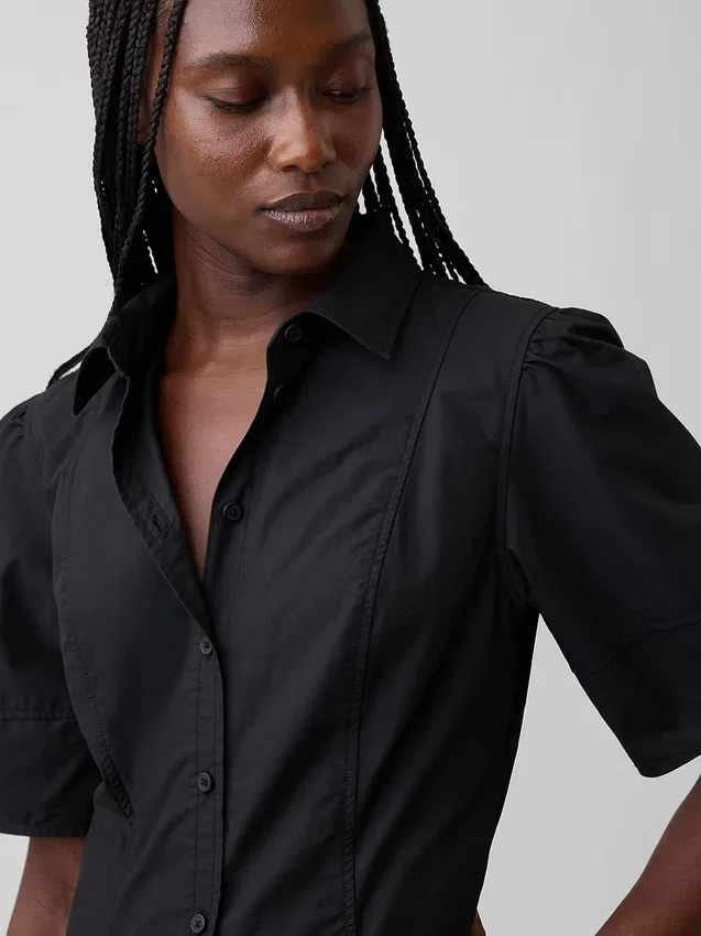 Abito camicia lungo con maniche a campana