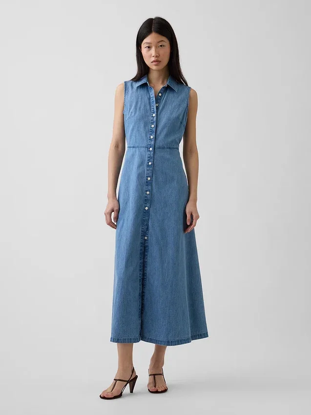 Abito-camicia lungo in denim morbidissimo