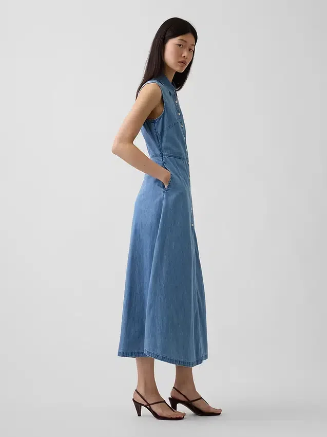 Abito-camicia lungo in denim morbidissimo