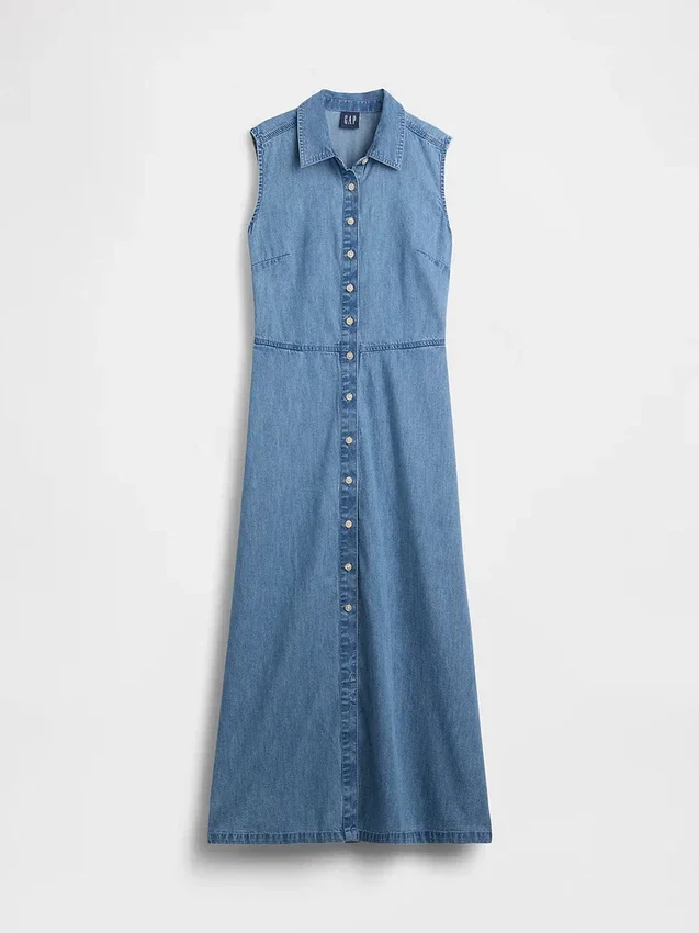 Abito-camicia lungo in denim morbidissimo