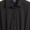 Abito-camicia lungo in popeline a vita bassa
