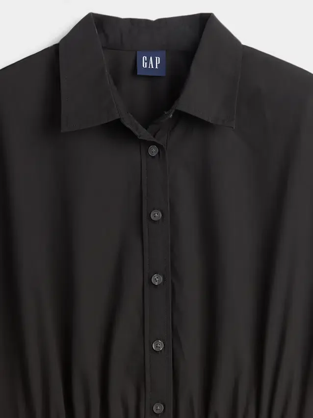 Abito-camicia lungo in popeline a vita bassa