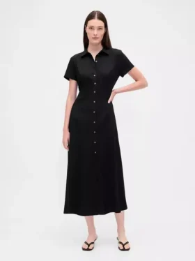 Abito camicia midi in misto lino