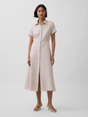 Abito camicia midi in misto lino