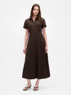 Abito camicia midi in misto lino