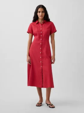 Abito camicia midi in misto lino