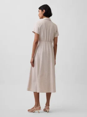 Abito camicia midi in misto lino
