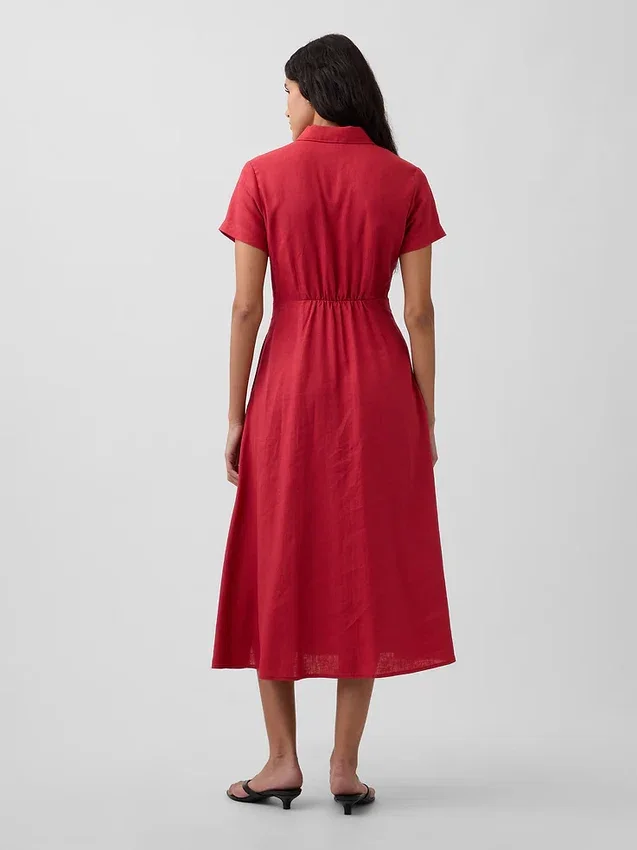Abito camicia midi in misto lino