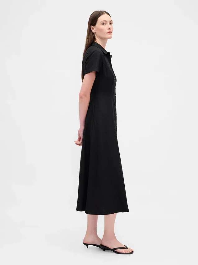 Abito camicia midi in misto lino
