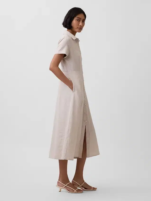Abito camicia midi in misto lino
