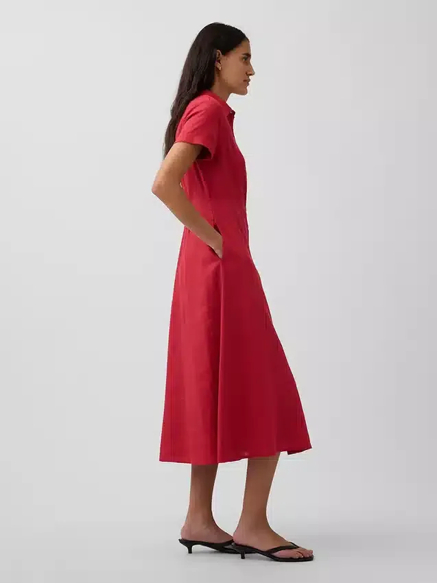 Abito camicia midi in misto lino