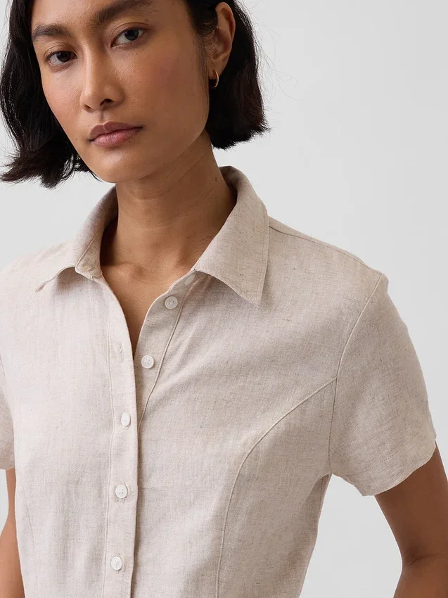 Abito camicia midi in misto lino