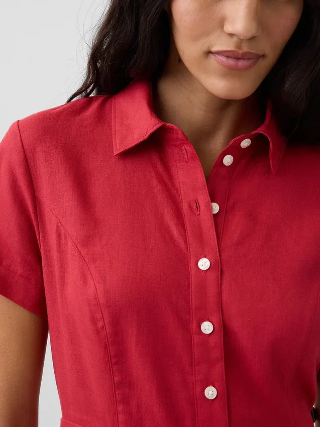 Abito camicia midi in misto lino