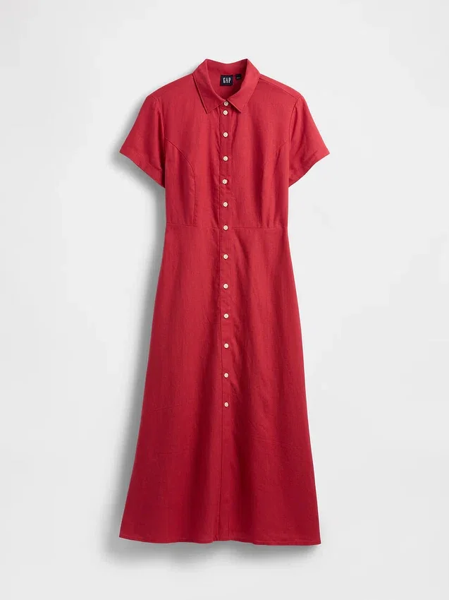 Abito camicia midi in misto lino