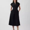 Abito camicia midi in popeline con vita stretta