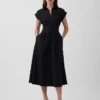 Abito camicia midi in popeline con vita stretta