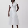 Abito camicia midi in popeline con vita stretta