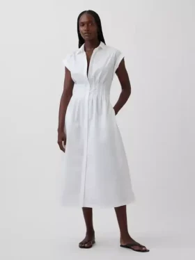 Abito camicia midi in popeline con vita stretta