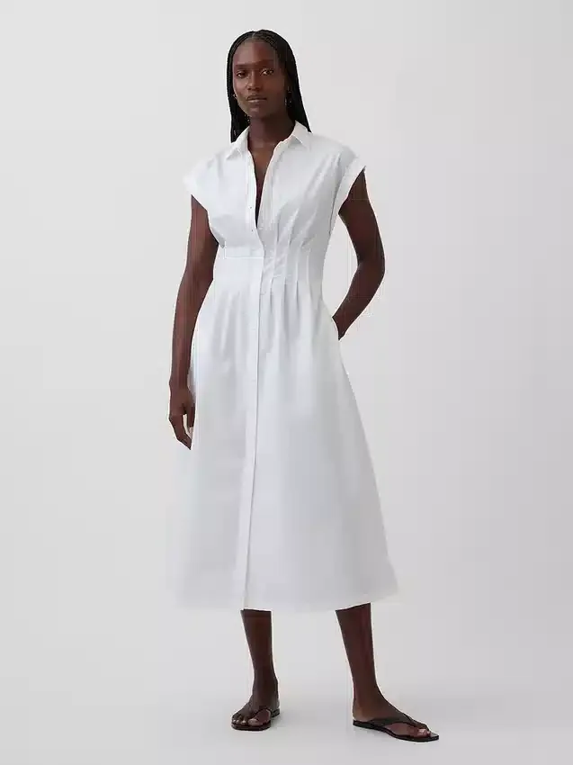 Abito camicia midi in popeline con vita stretta