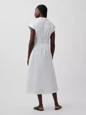 Abito camicia midi in popeline con vita stretta