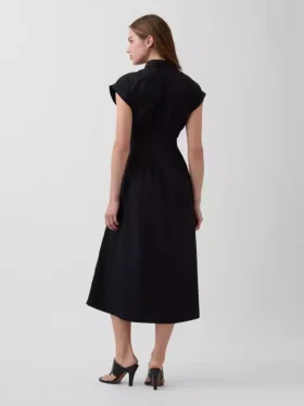 Abito camicia midi in popeline con vita stretta