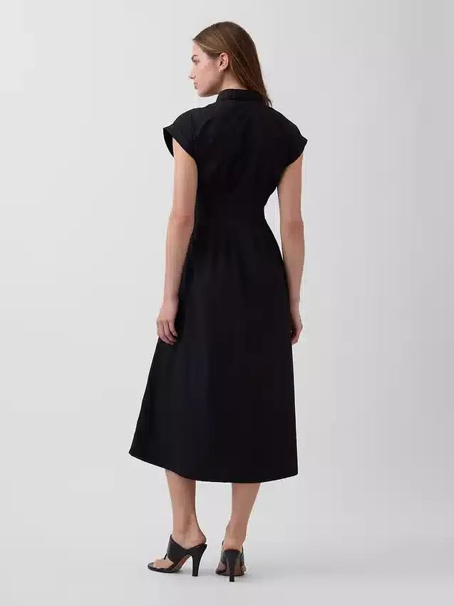 Abito camicia midi in popeline con vita stretta