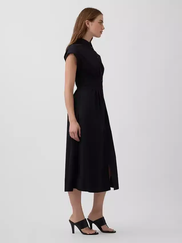 Abito camicia midi in popeline con vita stretta
