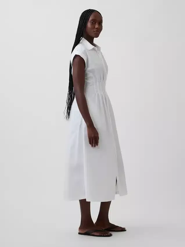 Abito camicia midi in popeline con vita stretta