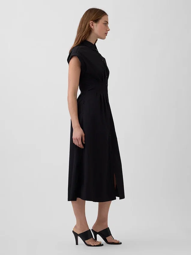 Abito camicia midi in popeline con vita stretta